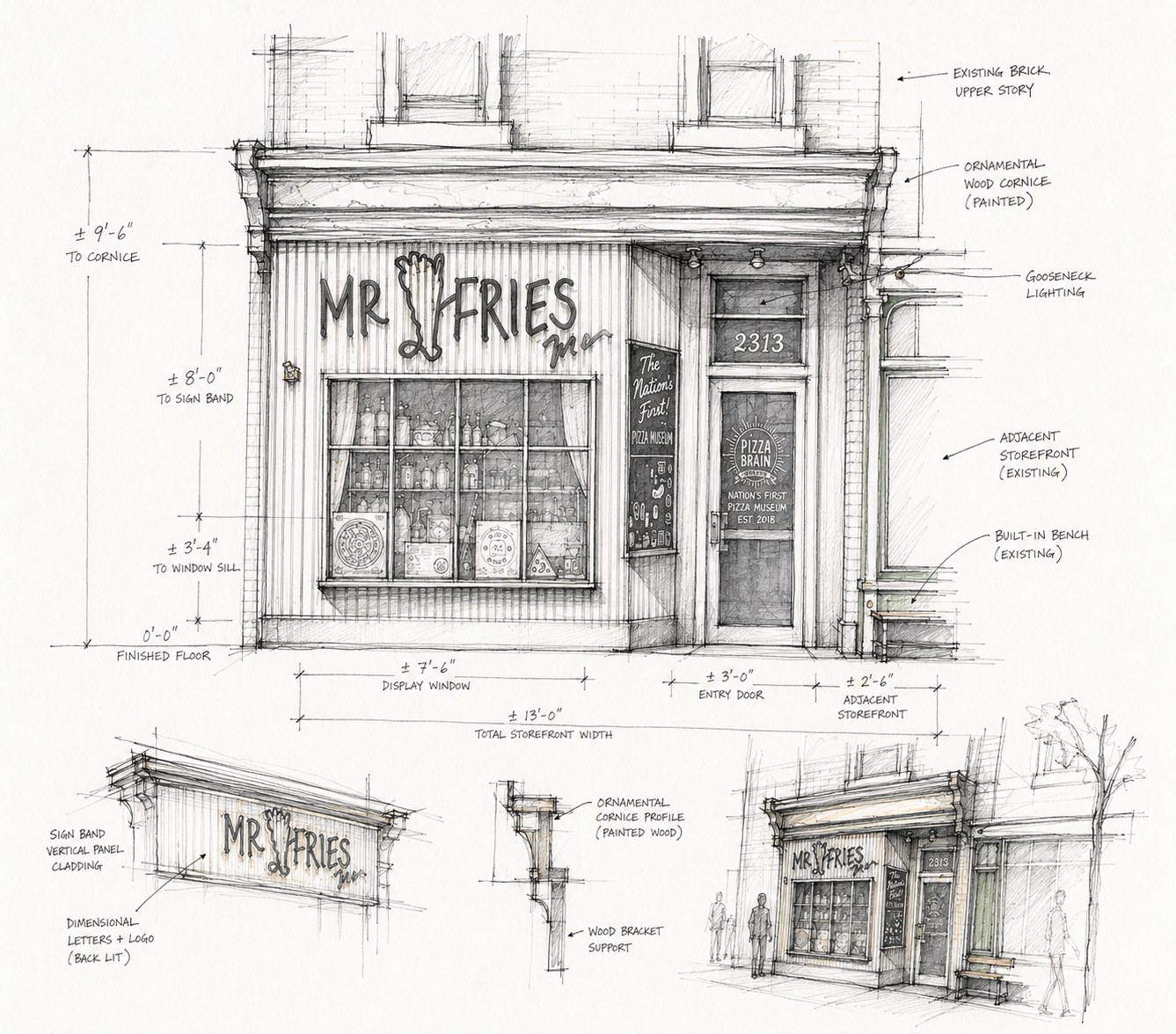 Architectural storefront sketch concept
